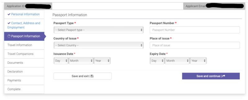 Visums&oslash;knad Tanzania steg 5 &ndash; fyll inn passinformasjon