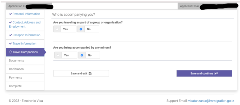 Visums&oslash;knad Tanzania steg 8 &ndash; fyll i privat resa